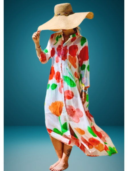 Robe imprimé maxi fleurs colorées l 1 vue de face l Tilleulmenthe mode boutique de vêtements femme en ligne