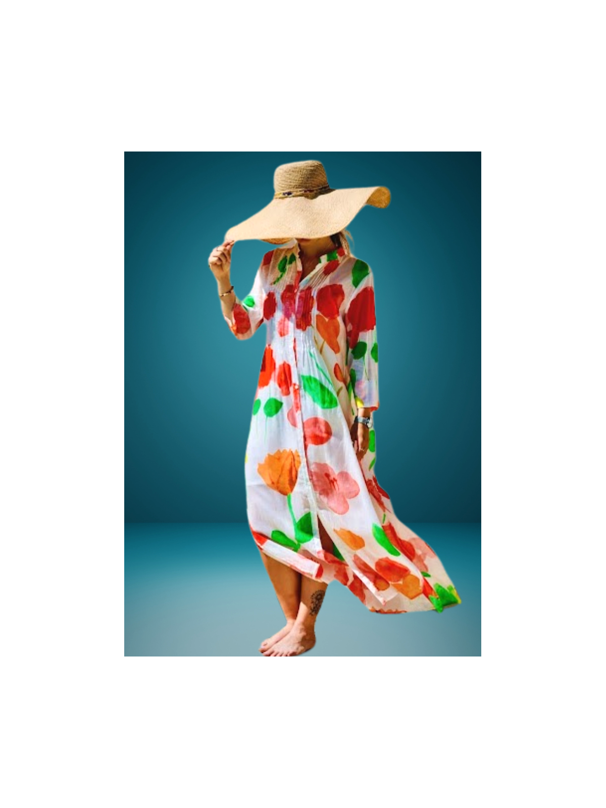Robe imprimé maxi fleurs colorées l 1 vue de face l Tilleulmenthe mode boutique de vêtements femme en ligne