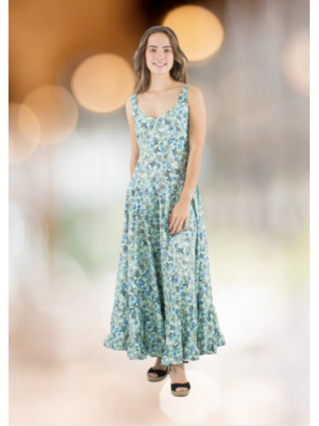 Robe longue verte à volants l 3 vue portée l Tilleulmenthe mode boutique de vêtements femme en ligne