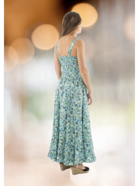Robe verte smockée à motifs l 4 vue bretelles élastiquées l Tilleulmenthe mode boutique de vêtements femme en ligne