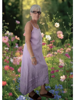 Robe longue lila 100% lin l 1 vue de face l Tilleulmenthe mode boutique de vêtements femme en ligne