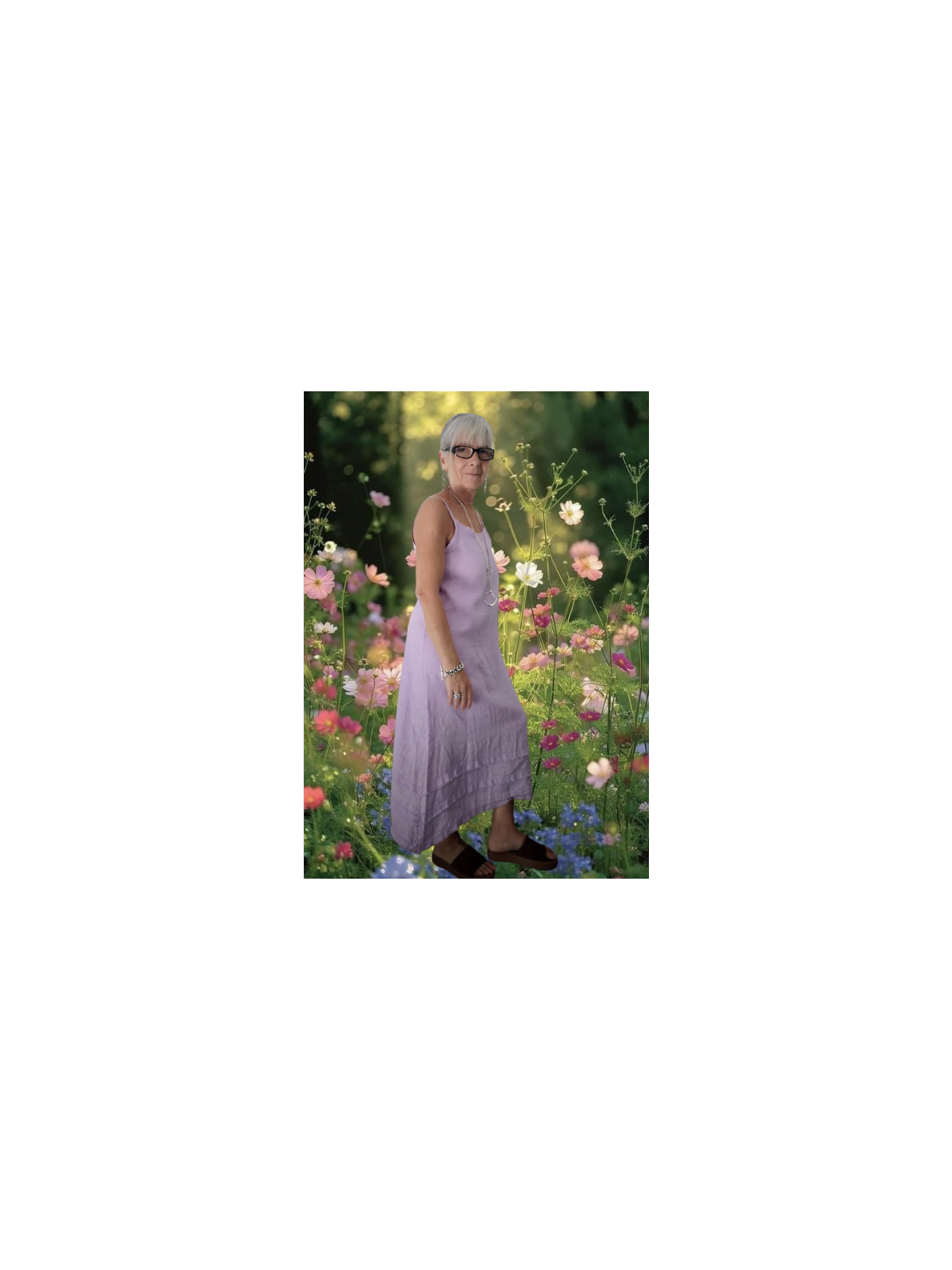 Robe longue lila 100% lin l 1 vue de face l Tilleulmenthe mode boutique de vêtements femme en ligne