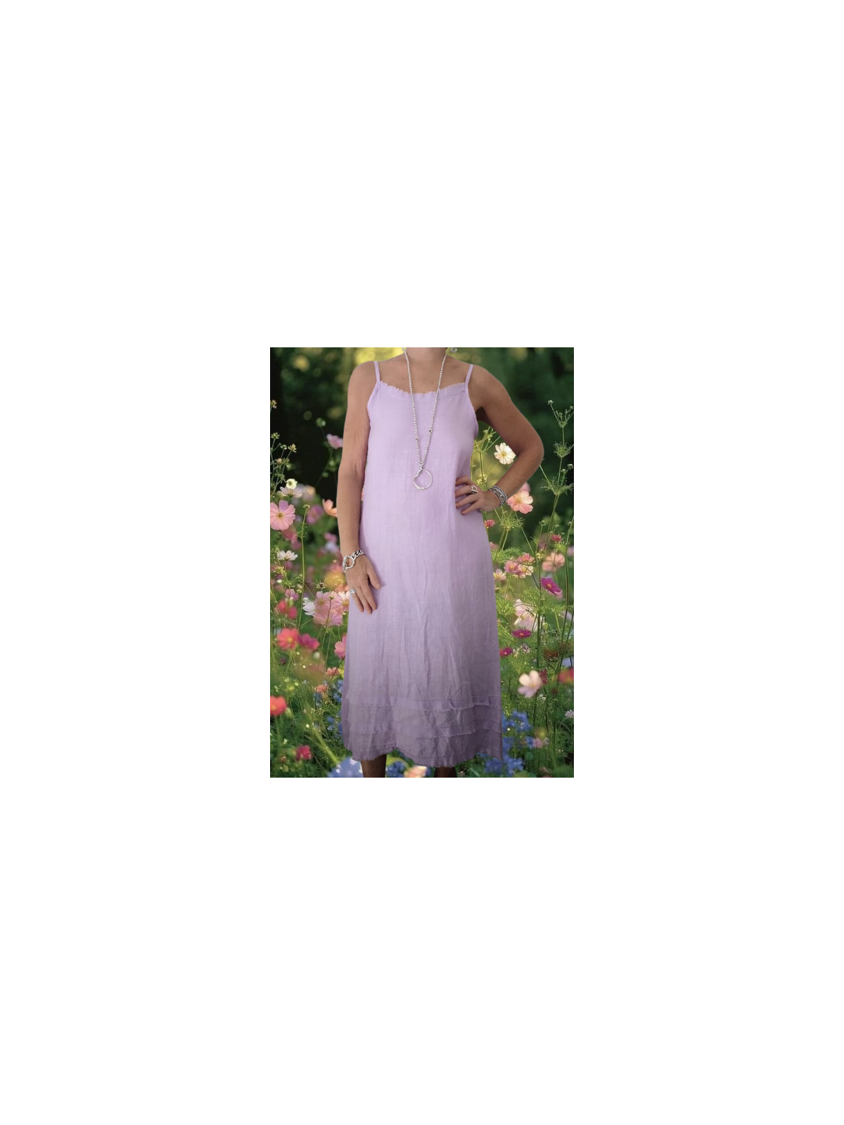 Robe lila 100% lin coupe longue l 3 vue rapprochée l Tilleulmenthe mode boutique de vêtements femme en ligne