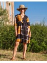 Robe tunique moutarde et noire 100% Coton l 1 vue de face l Tilleulmethe mode boutique de vêtements femme en ligne