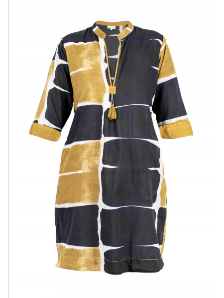 Robe tunique Bagatelle moutarde et noire l 2 vue imprimé l Tilleulmethe mode boutique de vêtements femme en ligne