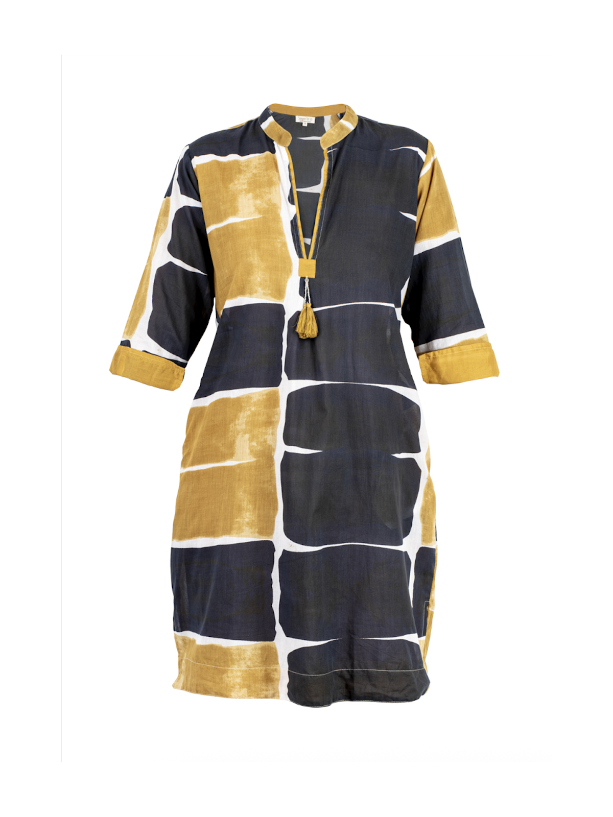 Robe tunique Bagatelle moutarde et noire l 2 vue imprimé l Tilleulmethe mode boutique de vêtements femme en ligne