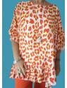Blouse léopard avec finition volants couleur orange l 2 vue rapprochée l Tilleulmenthe mode boutique de vêtements femme en ligne