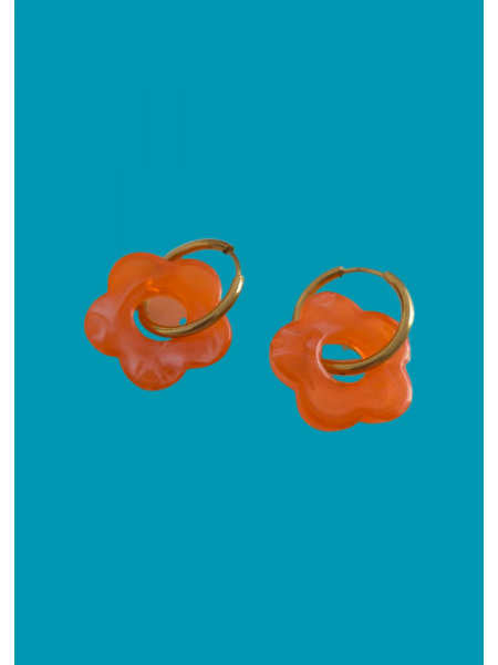 Boucles d'oreilles fleur couleur orange et doré l 2 vue rapprochée l Tilleulmenthe mode boutique de vêtements femme en ligne