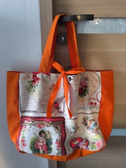 Sac orange et rayé réversible l 1 vue de face l Tilleulmenthe mode boutique de vêtements femme en ligne