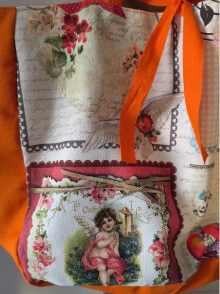 Sac à motifs orange l 3 vue rapprochée l Tilleulmenthe mode boutique de vêtements femme en ligne
