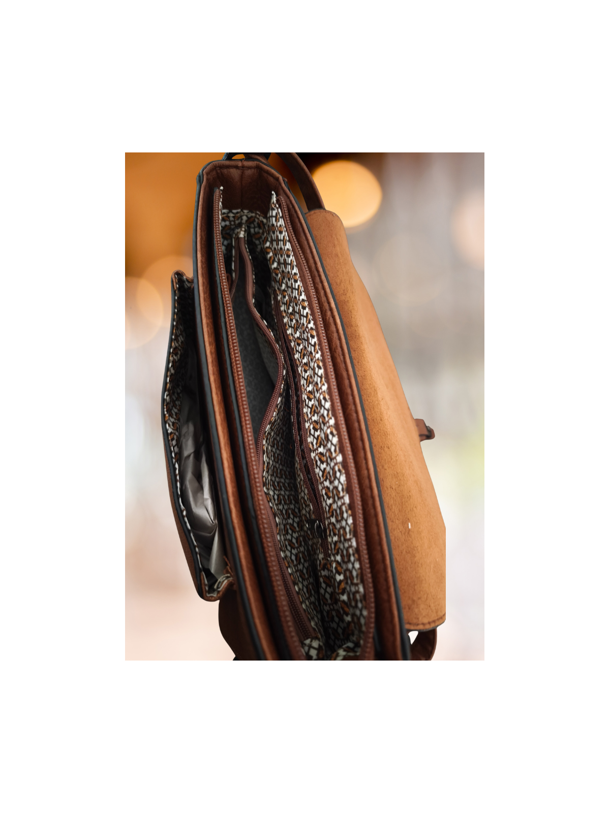 Sac marron femme avec bandoulière l 9 vue interieur doublé tissu l Tilleulmenthe mode boutique de vêtements femme en ligne