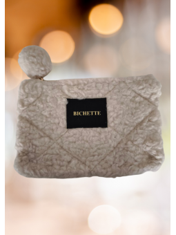 Pochette beige avec inscriptions bichette l 1 vue de face l Tilleulmenthe mode boutique de vêtements femme en ligne