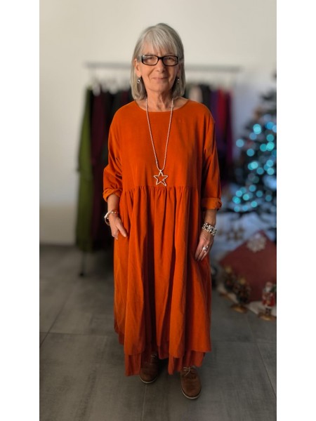 Robe orange 100% Coton l 2 vue portée l Tilleulmenthe mode boutique de vêtements femme en ligne