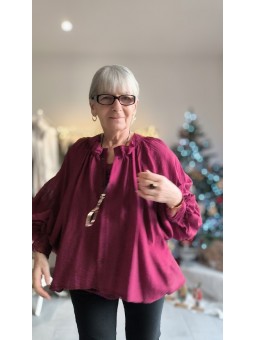 Blouse bordeaux boutonnée sur le devant l 1 vue de face l Tilleulmenthe mode boutique de vêtements femme en ligne