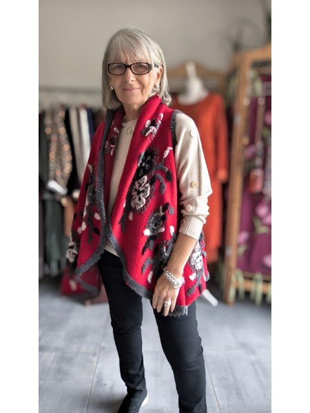 Veste rouge en laine bouillie l 4 vue couleur rouge l Tilleulmenthe mode boutique de vêtements femme en ligne