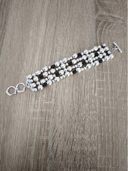 Bracelet perles plaqué argent et cuir l 2 vue de près l Tilleulmenthe mode boutique de vêtements femme en ligne