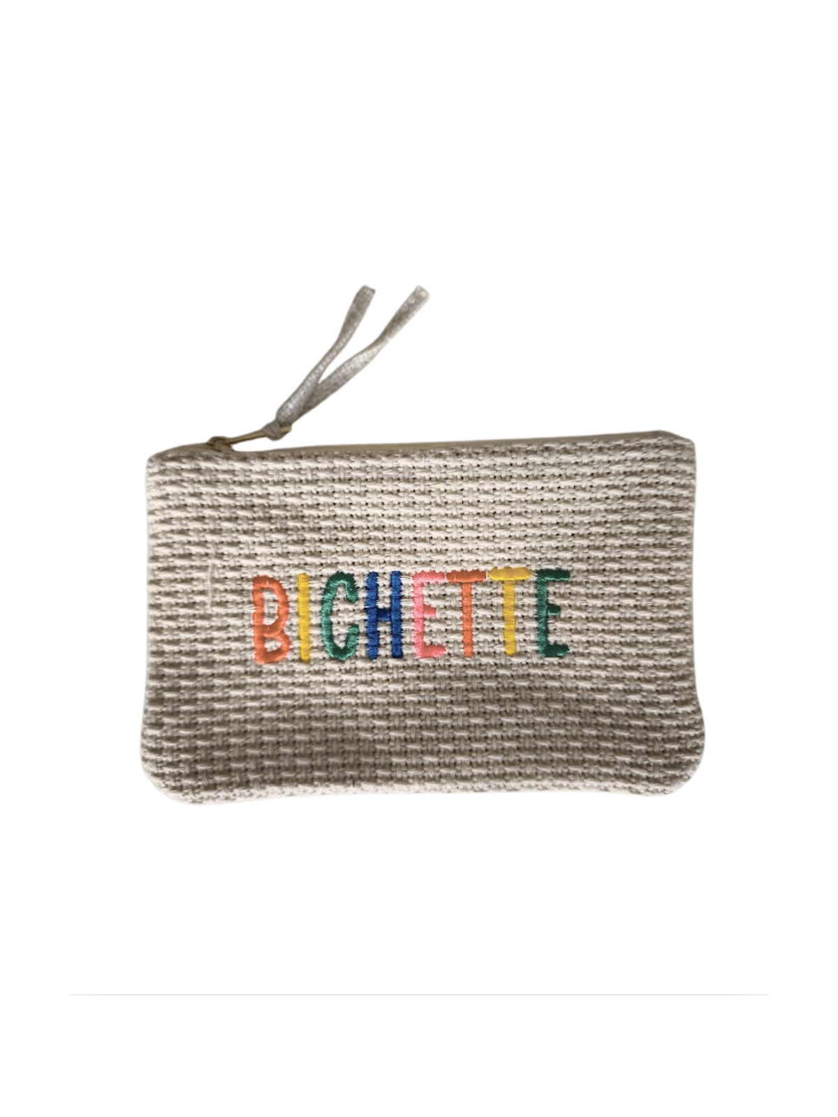 Pochette écrue inscriptions bichette colorée l 1 vue de face l Tilleulmenthe mode boutique de vêtements femme en ligne