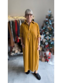 Robe longue moutarde velours fin 100% Coton l 1 vue de face l Tilleulmenthe mode boutique de vêtements femme en ligne