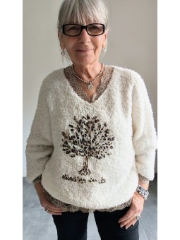 Pull beige imprimé léopard l 1 vue de face l Tilleulmenthe mode boutique de vêtements femme en ligne