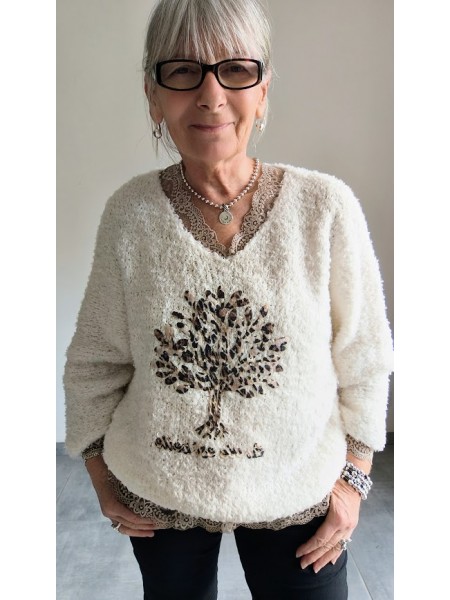 Pull beige imprimé léopard l 1 vue de face l Tilleulmenthe mode boutique de vêtements femme en ligne