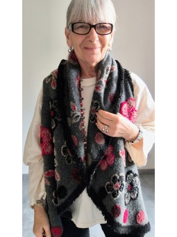 Veste grise fleurs roses laine bouillie l 10 vue fleurs roses l Tilleulmenthe mode boutique de vêtements femme en ligne