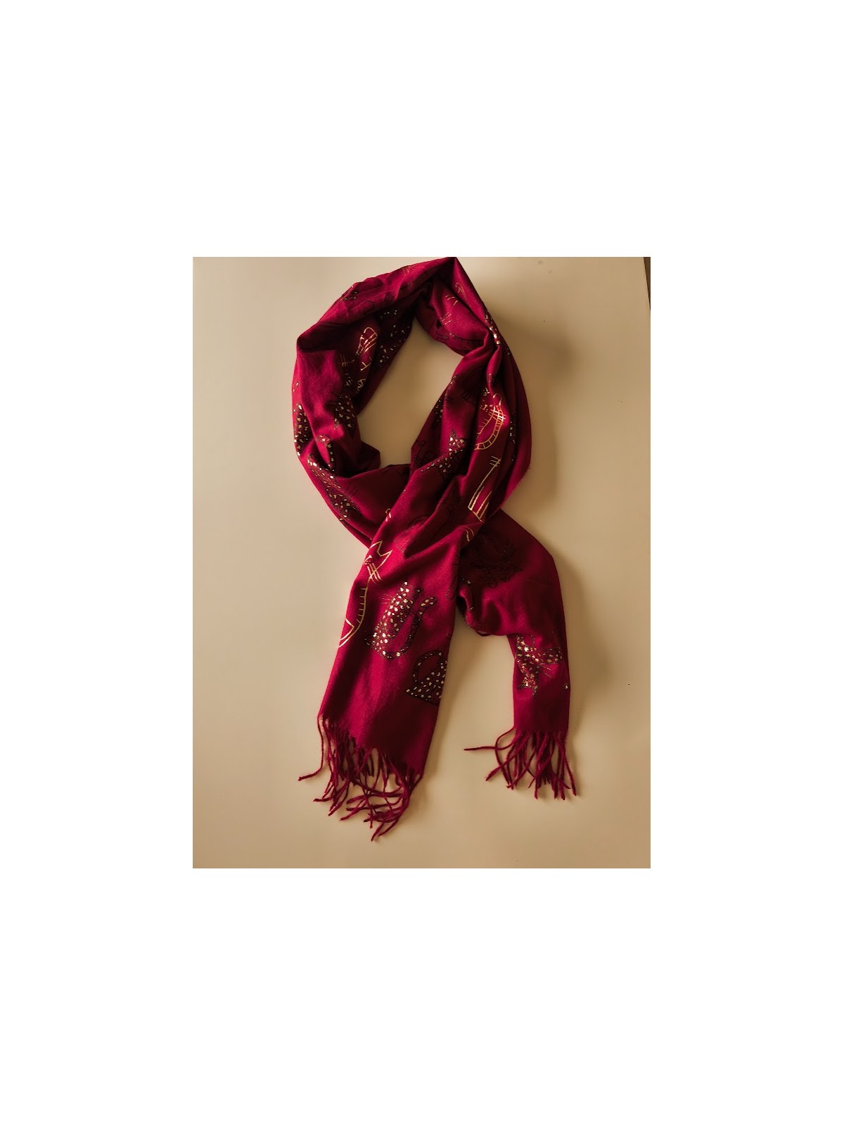 Echarpe motifs chats couleur bordeaux l 3 vue coouleur l Tilleulmenthe mode boutique de vêtements femme en ligne