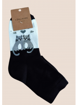 Chaussettes motifs chats noir gris blanc l 1 vue de face l Tilleulmenthe mode boutique de vêtements femme en ligne