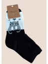 Chaussettes motifs chats noir gris blanc l 1 vue de face l Tilleulmenthe mode boutique de vêtements femme en ligne