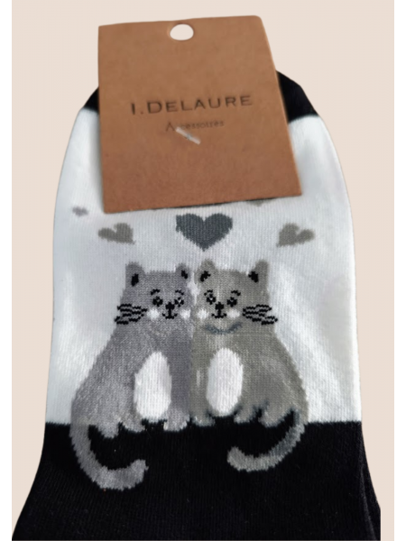 Chaussettes chats gris blanc noir l 2 vue de près l Tilleulmenthe mode boutique de vêtements femme en ligne