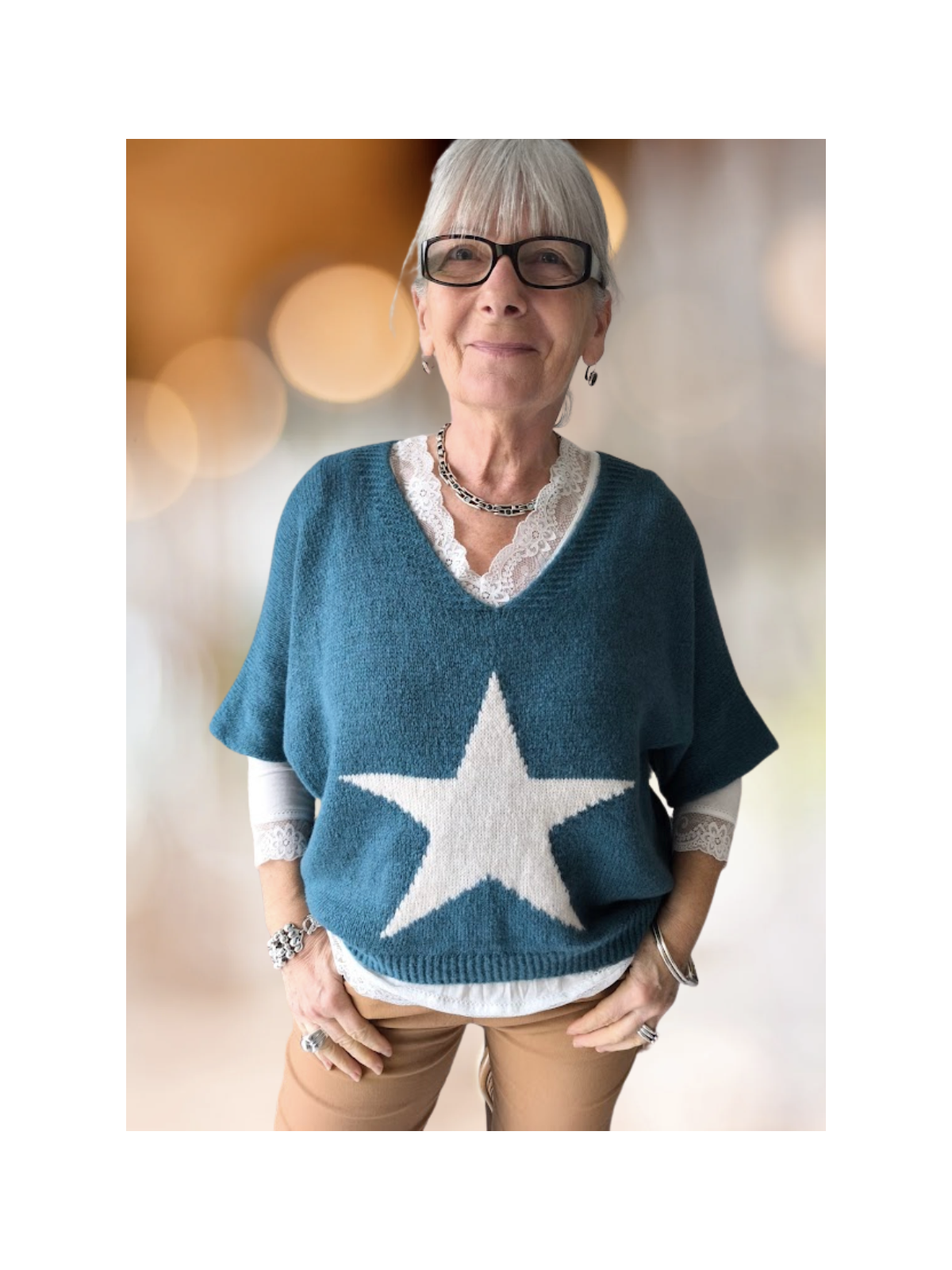 Pull bleu étoile blanche l 1 vue de face l Tilleulmenthe mode boutique de vêtements femme en ligne