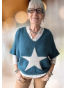 Pull bleu étoile blanche l 1 vue de face l Tilleulmenthe mode boutique de vêtements femme en ligne
