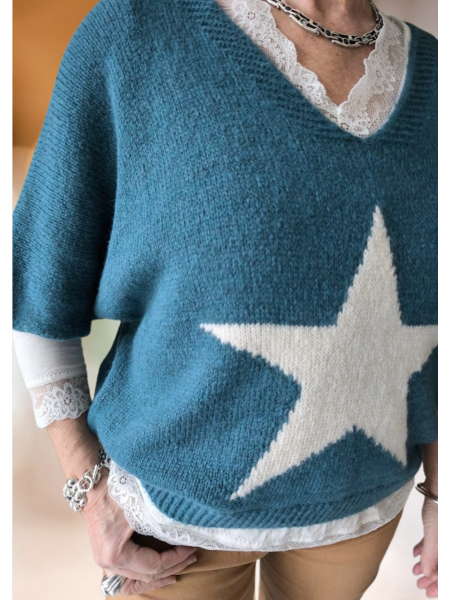 Pull coupe chauve-souris bleu l 2 vue porté l Tilleulmenthe mode boutique de vêtements femme en ligne