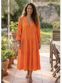 Robe longue orange manches longues l 1 vue porté l Tilleulmenthe mode boutique de vêtements femme en ligne