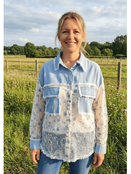 Blouse en jeans imprimé liberty l 1 vue porté l Tilleulmenthe mode boutique de vêtements femme en ligne