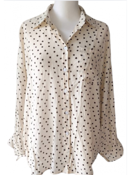 Chemise asymétrique à pois choco beige l 2 vue couleur beige l Tilleulmenthe mode boutique de vêtements femme en ligne