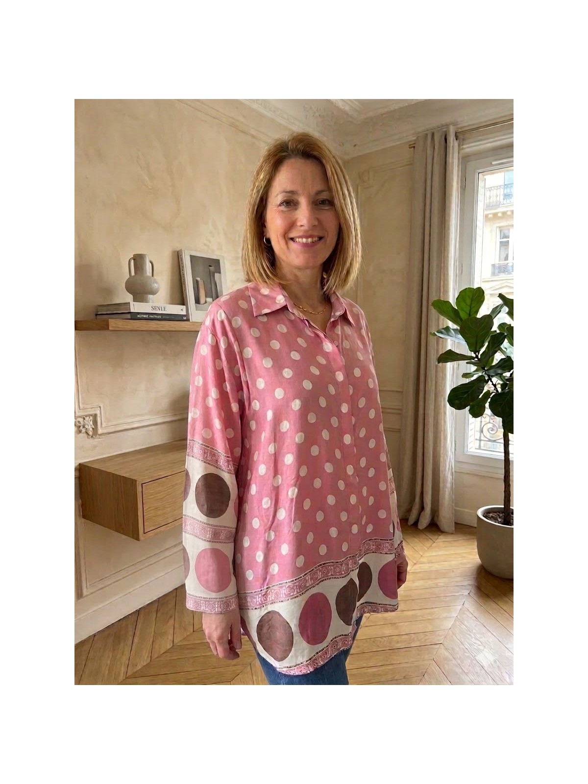 Blouse rose à pois et blanche l 5 vue portée l Tilleulmenthe mode boutique de vêtements femme en ligne