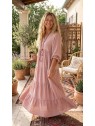 Robe longue rose boutonnée sur le devant l 1 vue portée l Tilleulmenthe mode boutique de vêtements femme en ligne