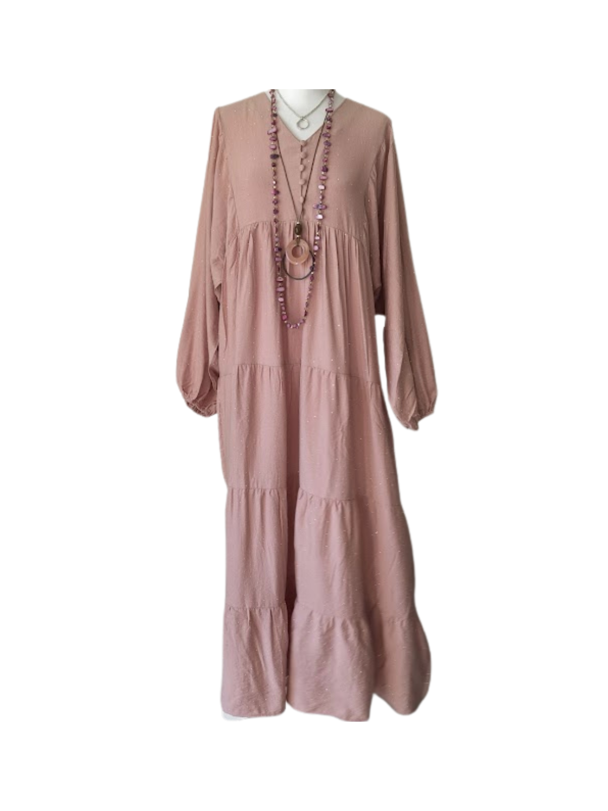 Robe rose coupe longue pour femme l 2 vue de face l Tilleulmenthe mode boutique de vêtements femme en ligne