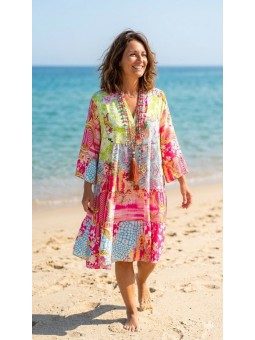 Robe longue bohème chic avec volant l 1 vue portée l Tilleulmenthe mode boutique de vêtements femme en ligne