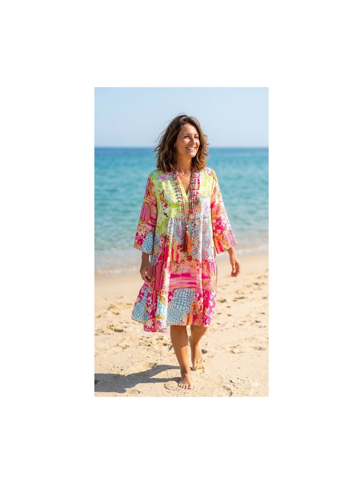 Robe longue bohème chic avec volant l 1 vue portée l Tilleulmenthe mode boutique de vêtements femme en ligne