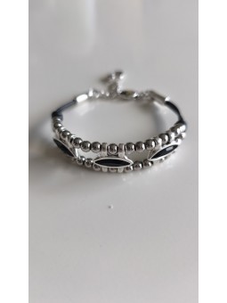 Bracelet Ciclon en plaqué argent avec cuir l 1 vue de face l Tilleulmenthe mode boutique de vêtements femme en ligne