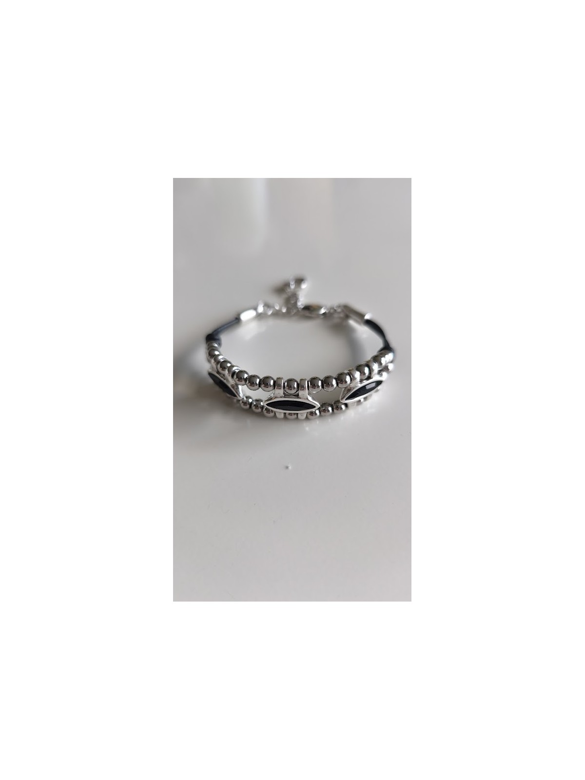 Bracelet Ciclon en plaqué argent avec cuir l 1 vue de face l Tilleulmenthe mode boutique de vêtements femme en ligne