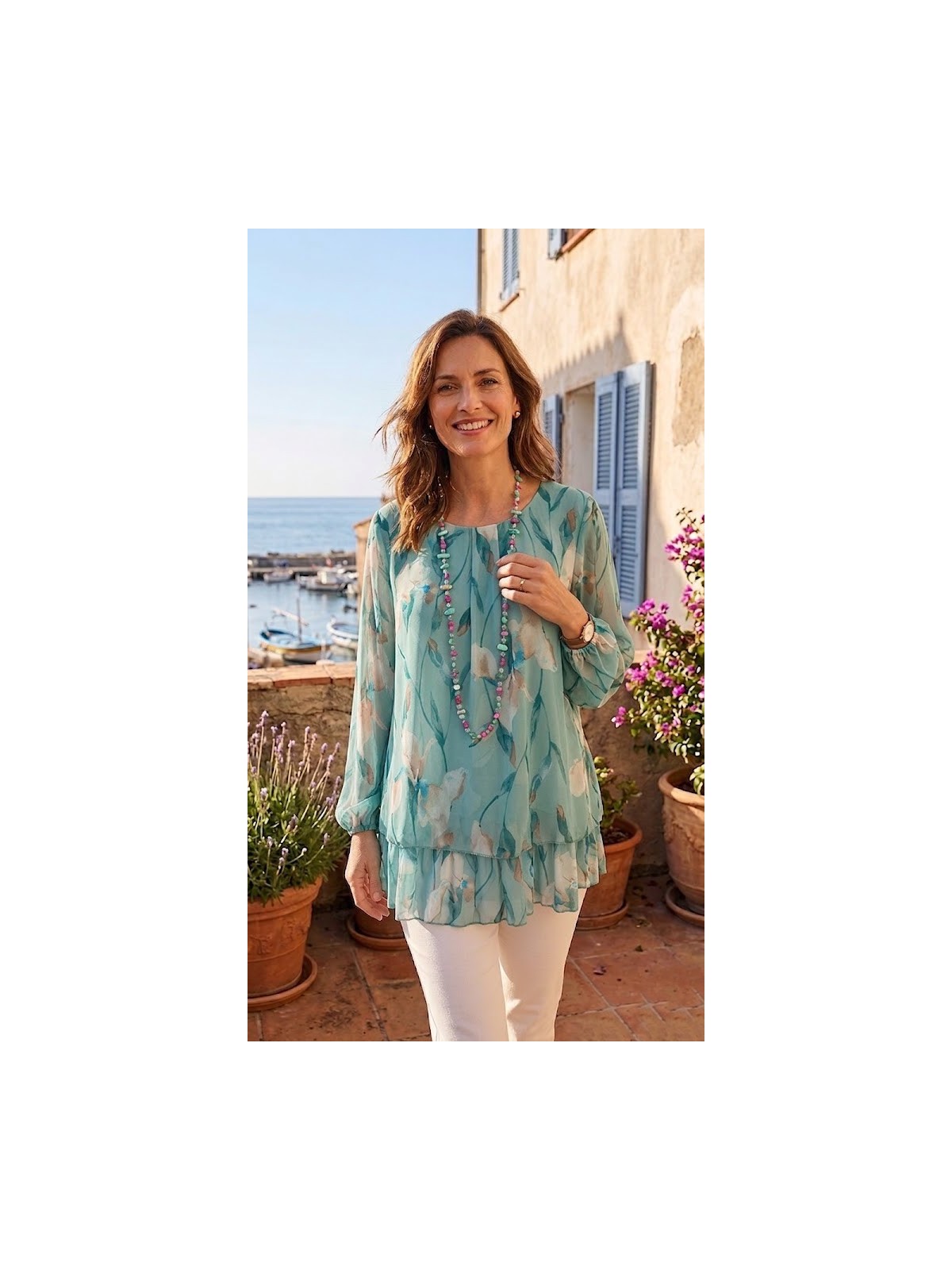 Blouse verte à fleurs pour femme l 4 vue portée l Tilleulmenthe mode boutique de vêtements femme en ligne