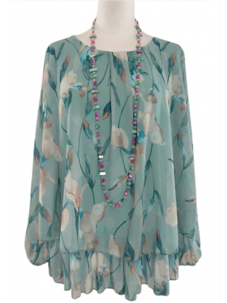 Blouse manches longues à fleurs couleur verte l 5 vue de face l Tilleulmenthe mode boutique de vêtements femme en ligne