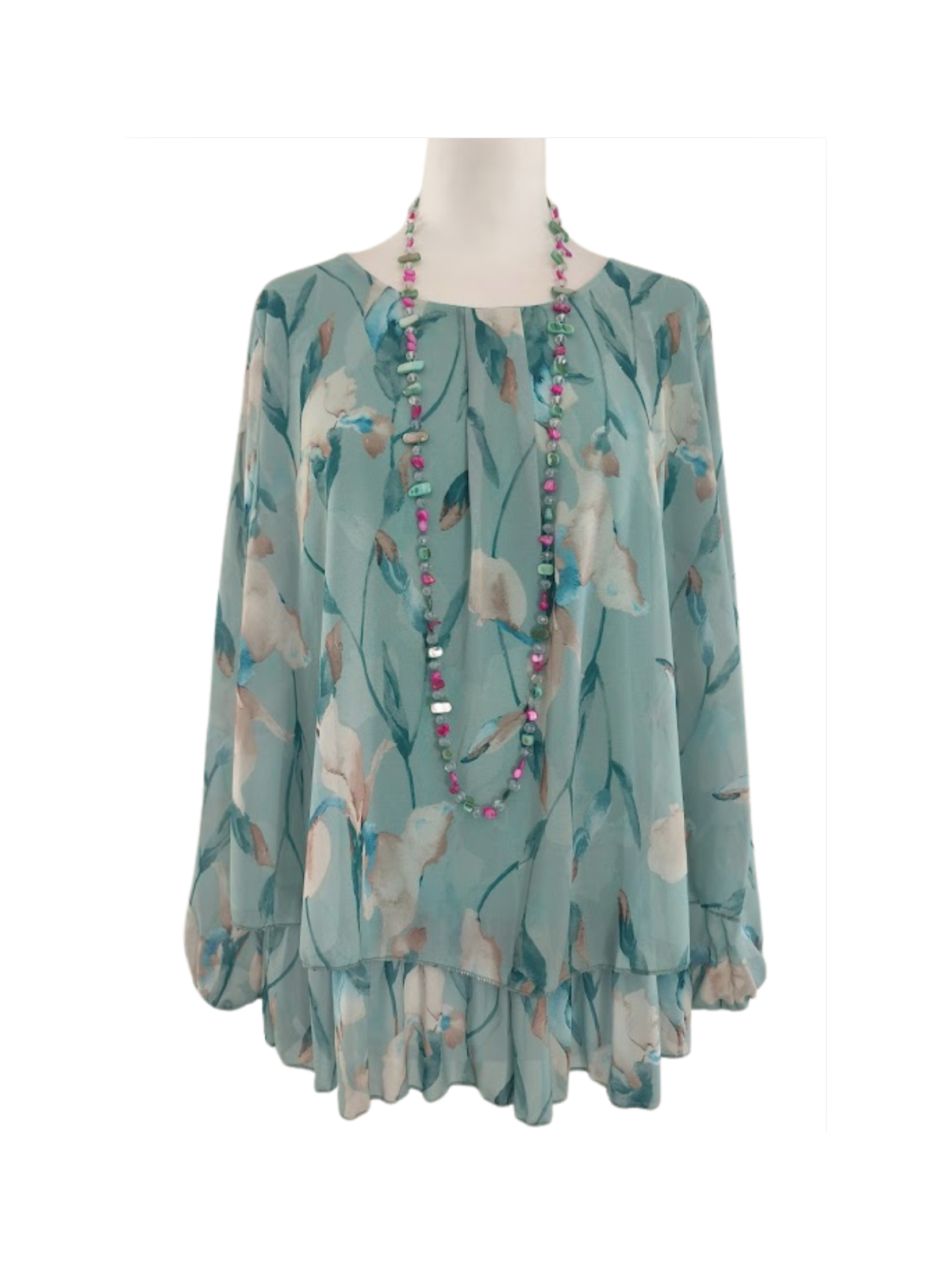 Blouse manches longues à fleurs couleur verte l 5 vue de face l Tilleulmenthe mode boutique de vêtements femme en ligne