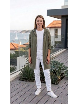 Veste longue kaki à capuche l 1 vue de face l Tilleulmenthe mode boutique de vêtements femme en ligne