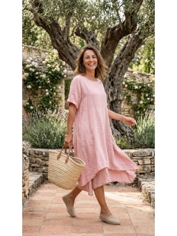 robe longue rose en lin l 1 vue portée l Tilleulmenthe mode boutique de vêtements femme en ligne