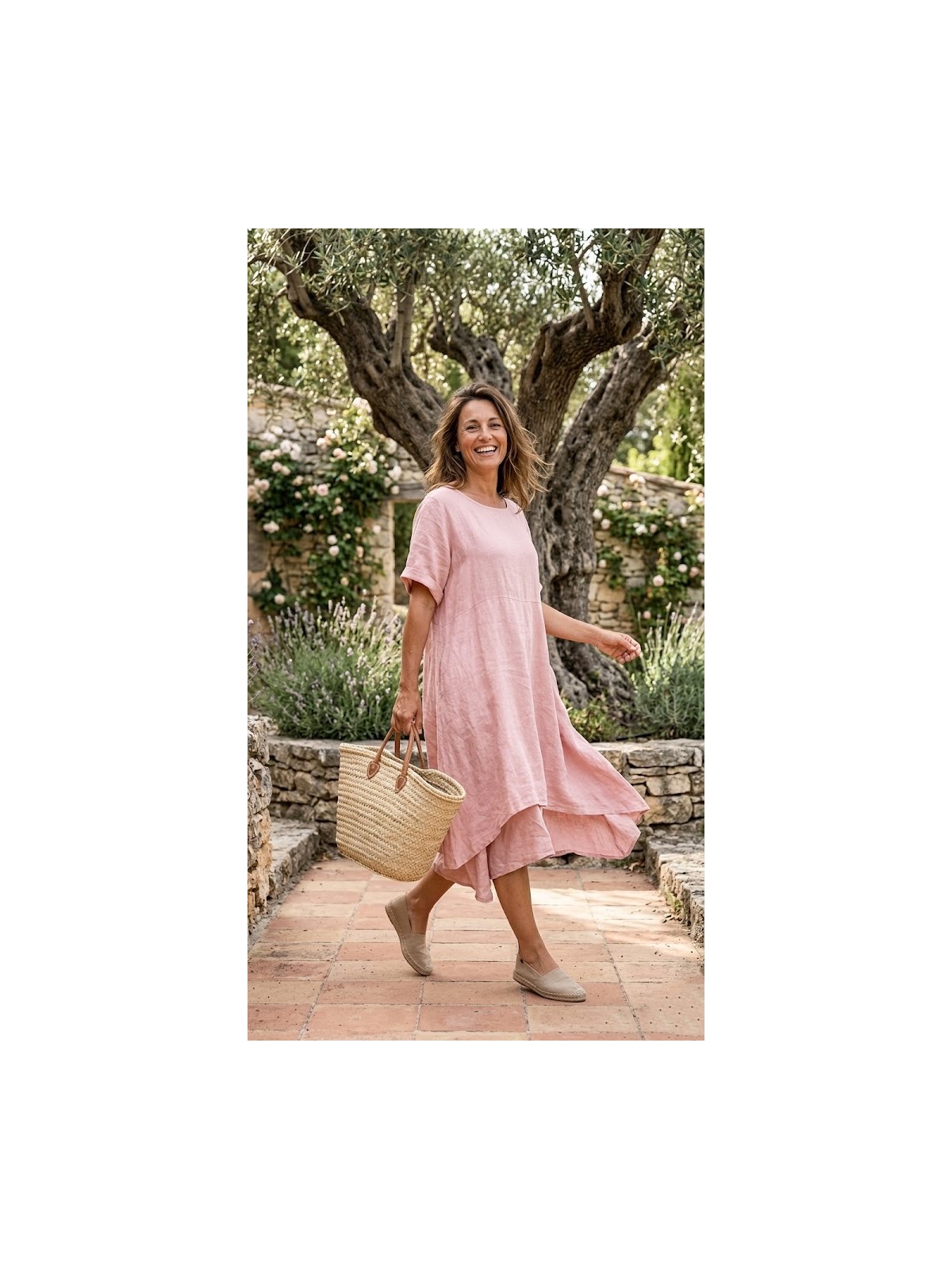 robe longue rose en lin l 1 vue portée l Tilleulmenthe mode boutique de vêtements femme en ligne