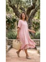 robe longue rose en lin l 1 vue portée l Tilleulmenthe mode boutique de vêtements femme en ligne