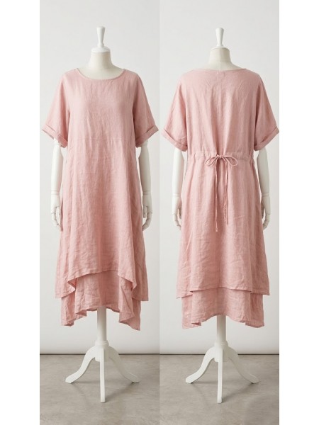 Robe femme 100% lin rose l 2 vue de dos l Tilleulmenthe mode boutique de vêtements femme en ligne